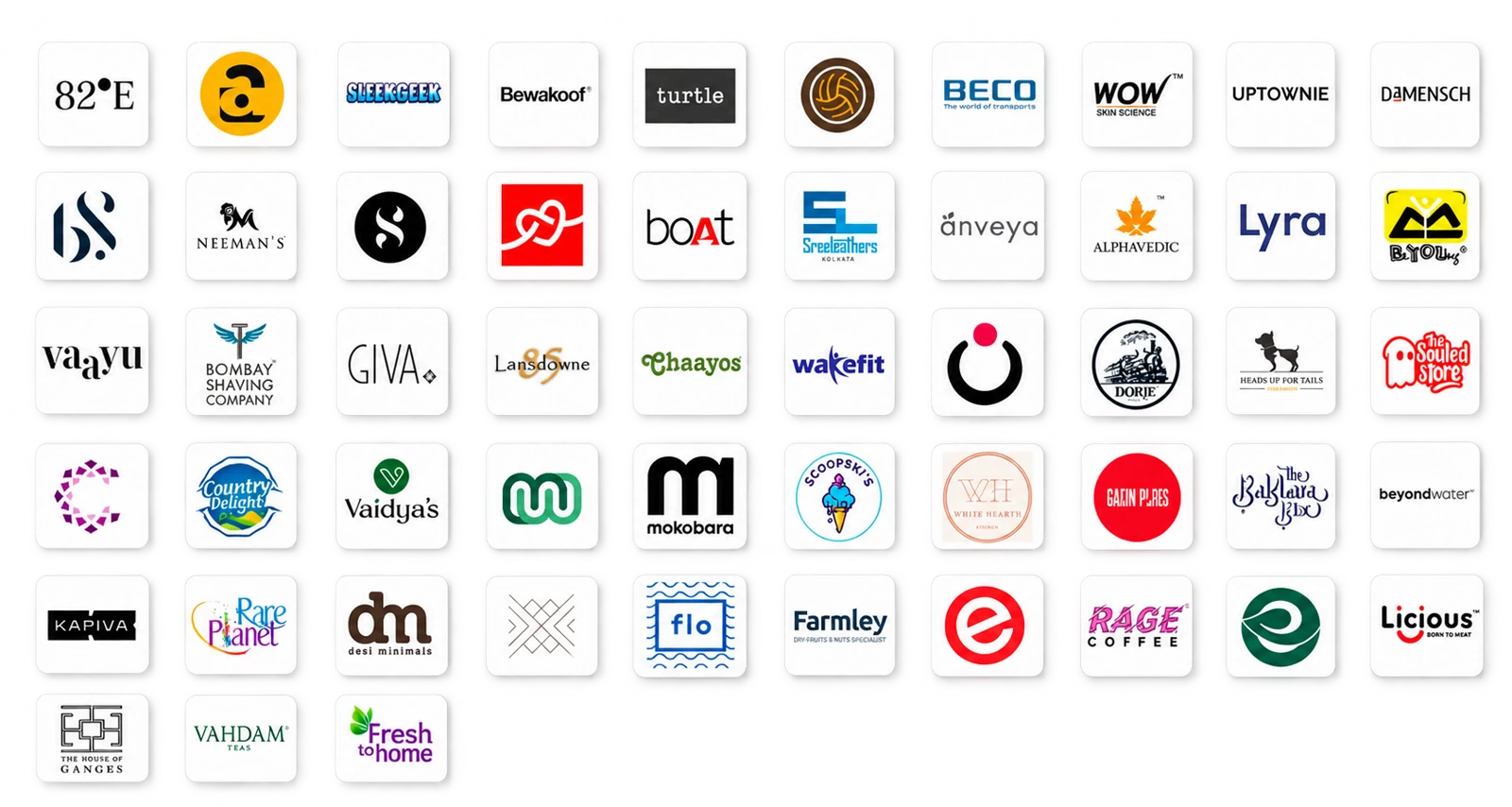 Logos of companies hiring creative professionals, including boAt, Chaayos, Wakefit and Mokobara